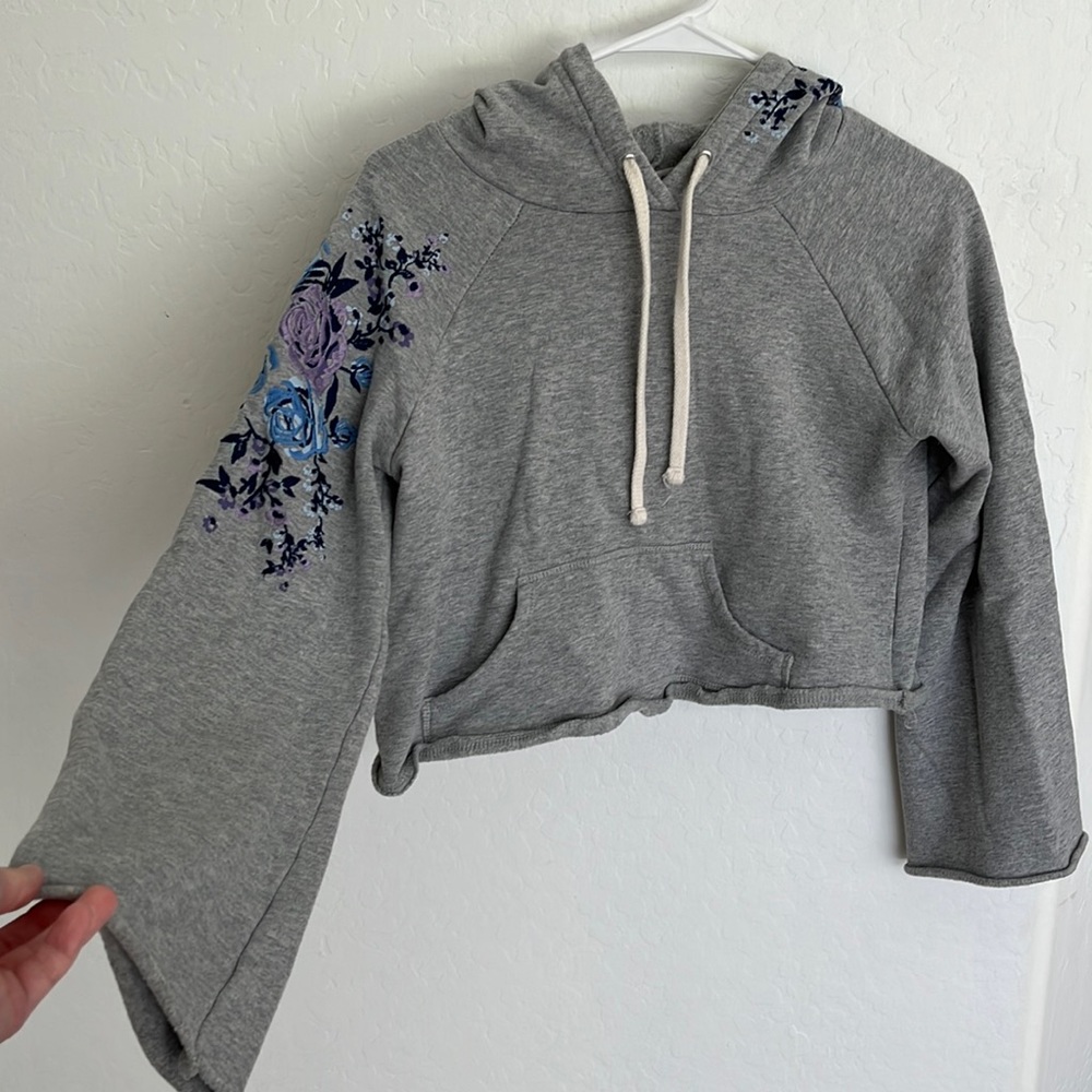 American Rag Floral Embroidered Cropped Hoodie